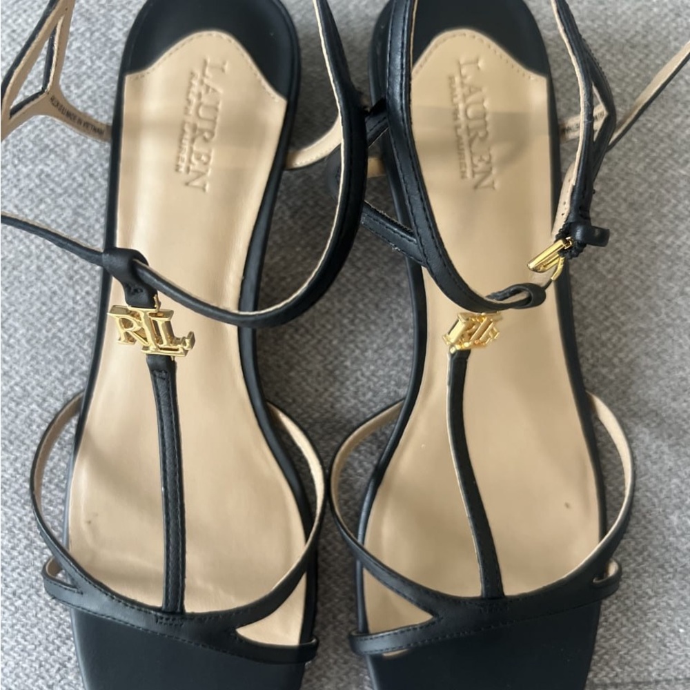 Ralph Lauren Black Leather Sandals, Size 8.5